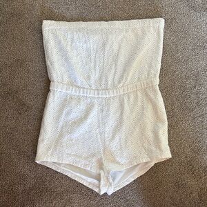 Divided White Eyelet Strapless Romper